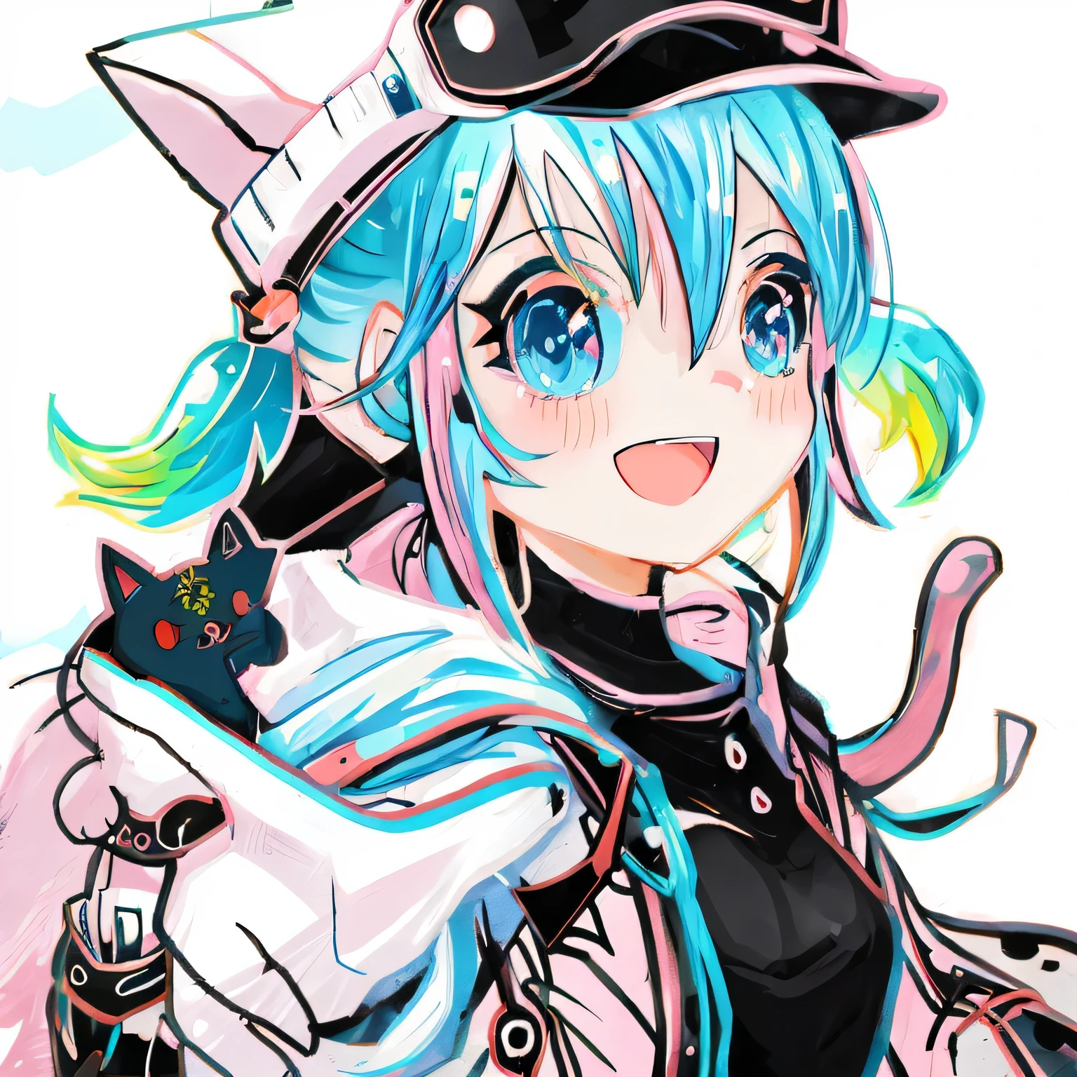 anime girl with a hat and a cat holding a toy, hyper colorful, Decora style illustration, anime style 4K, anime moe artstyle, anime! 4K, anime! 4K, 2 d anime style, splash art anime , anime style. 8K, bright colors.digital 2d, anime artstyle, anime style illustration
