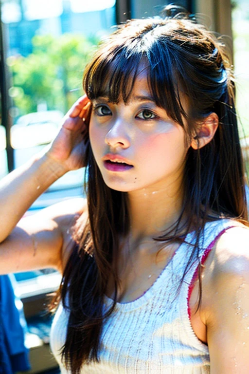 Top Quality, Masterpiece, Ultra High Resolution, (Photorealistic: 1.4), Raw Photo, 1 Girl, Dark Hair, Glossy Skin, WET BODY, Dramatic Lighting, Full Body