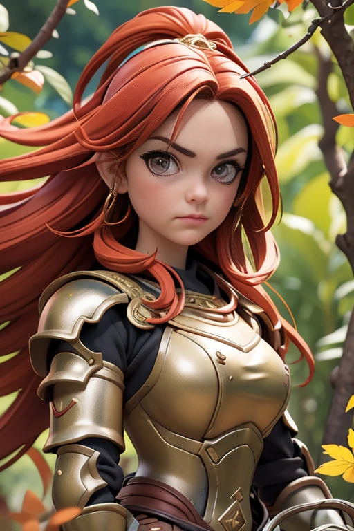(Young 19 year old woman), (Caucasian with fiery red hair, ojos brillantes, expresiones faciales feroces) (imagen de cuerpo completo) (cuerpo delgado: 0.8) (pechos enormes: 1.5) (armadura medieval de guerrera intrincadamente detallada, capa forrada de piel, corona enjoyada), Their armor is rusted by leaves and wood. seria, extremadamente barroca, rubor suave y cara bonita, postura de ataque, hilt, sosteniendo una cimitarra, Full Scene Action, fondo de bosque, luz solar tenue, verdor, Heroic Fantasy Style, Dramatic lighting with strong contrasts of light and shadow, (obra maestra: 1.4), (fotorrealista: 1.2), (la mejor calidad), (8k), (cinematography lighting) (sharp focus), (epic composition) (Super detail), (ultra HD), Funny whimsical epic movie poster, (disparo a nivel de los ojos) , (Pro Lighting: 1.25)