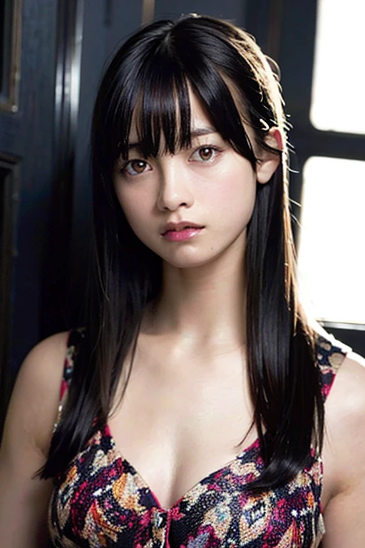 highest quality, masterpiece, ultra high resolution, (realistic: 1.4), RAW photo, 1 girl, black hair, Glossy skin, dramatic lighting, whole body, dj figure, black cut and sew