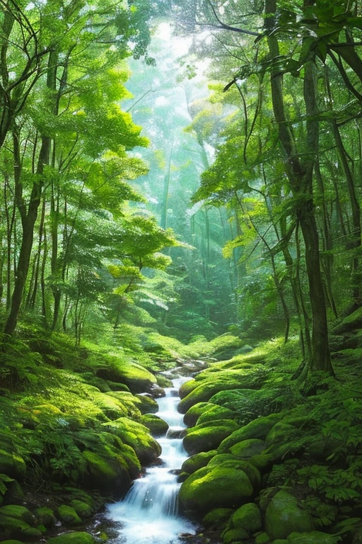 Unexplored forest, a masterpiece of nature's untamed beauty, painted with the highest detail and vibrant colors. Every leaf, every tree bark, and every dewdrop is intricately depicted, creating a sense of unity that transports you to this tantalizing yet unexplored realm.

Imagine a tranquil scene of an old-growth forest, where sunlight filters through the dense canopy, casting dappled patterns on the forest floor, enhanced by the glistening moisture that coats every element.

The forest is alive with the sounds of chirping birds, rustling leaves, and the gentle babble of a nearby stream. The air is thick with the