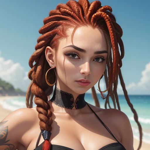 ((obra de arte)), ((tiro de vaqueiro)), ((character creation): 1.0), hiper-detalhado, hiperrealista, linda mulher, Her name is "vendeta". mulher ruiva, ((cabelo vermelho)), (cabelos longos com dreads, longos dreads, dreadlocks head), ((cabelo vermelho): 1.0), com expressivos olhos castanhos, delicado nariz arrebitado, softly outlined lips, well-defined eyebrows and cabelo vermelho falling in soft waves over her shoulders