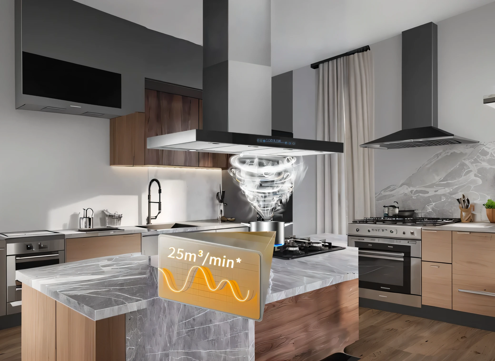 Kitchen with marble countertops and large stove, smooth surface, Stylish design, Have accurate characteristics, made of high tech materials, Sleek streamlined design, real reality images, Smooth lines and great power, - h 8 5 0 - w 6 0 0, Smoothing technology, computer generated, powerful details, Easy to use, enhance noise