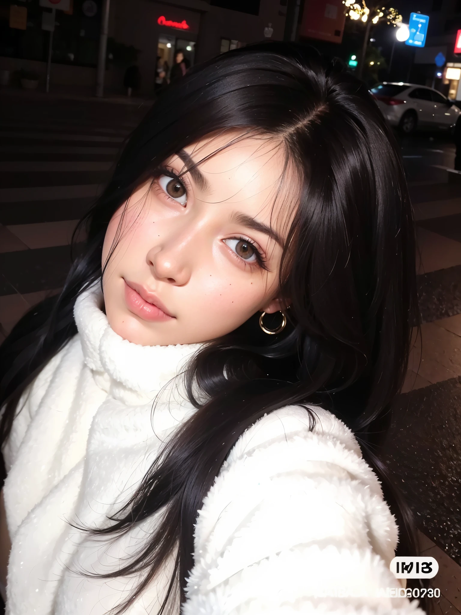 there is a woman with long black hair posing for a picture, garota persa de pele clara, cabelo preto e olhos grandes, Kailee Mandel, olhos castanhos e pele branca, imagem de qualidade muito baixa, dilraba dilmurat, imagem de perfil, com cabelos longos e olhos penetrantes, rosto perfeito ), olhos castanhos brilhantes e penetrantes, franja branca, profile picture with headshot