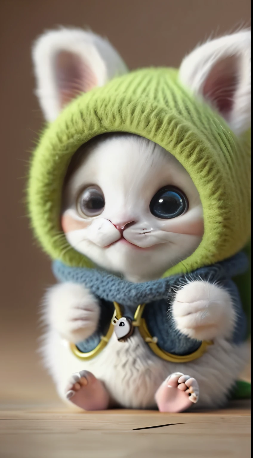 kitten in clothes, miniature kitten, Animal focus, bearded, Realistic, Gonzo hand, ambiguous background,smile,interesting、