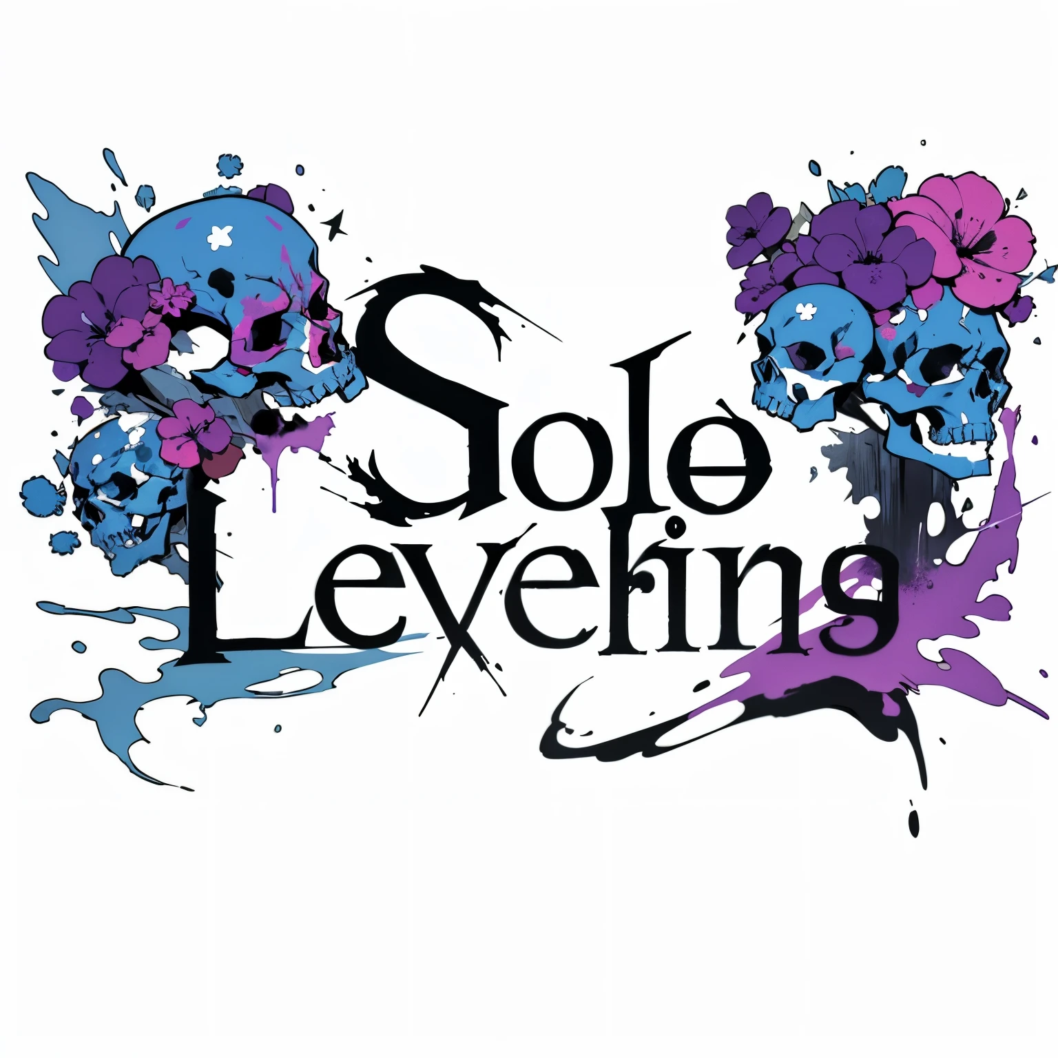 a close up of four skulls with a ink splatter, solo, official artwork, sao, single logo, scowling, logo art, skull design for a rock band, logo”, promotional artwork, official fanart, solo 3 / 4 portait, official art, logo, logo, soul leaving body, solo portrait, purple and blue skulls with ink spatter, ink splatter, paint spatter