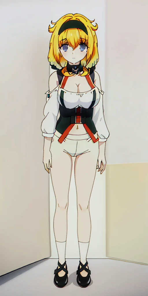 ((​masterpiece、top-quality)), 1girl in, ((full body Esbian、Standing picture)), cute young woman, Colored hair, white  shirt, shortpants, Black garter belt、(white backgrounid)