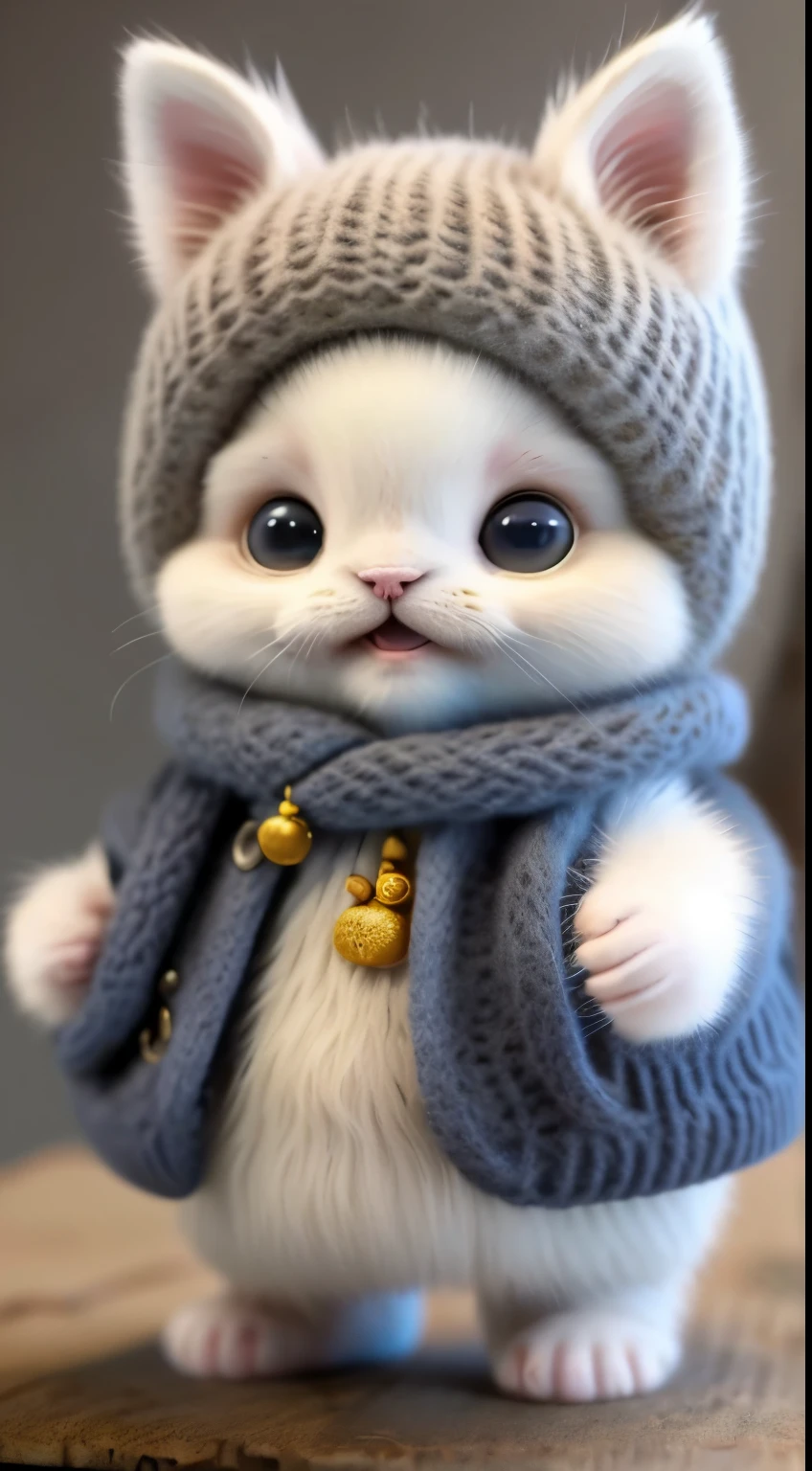 kitten in clothes, miniature kitten, Animal focus, bearded, Realistic, Gonzo hand, ambiguous background,smile,interesting、