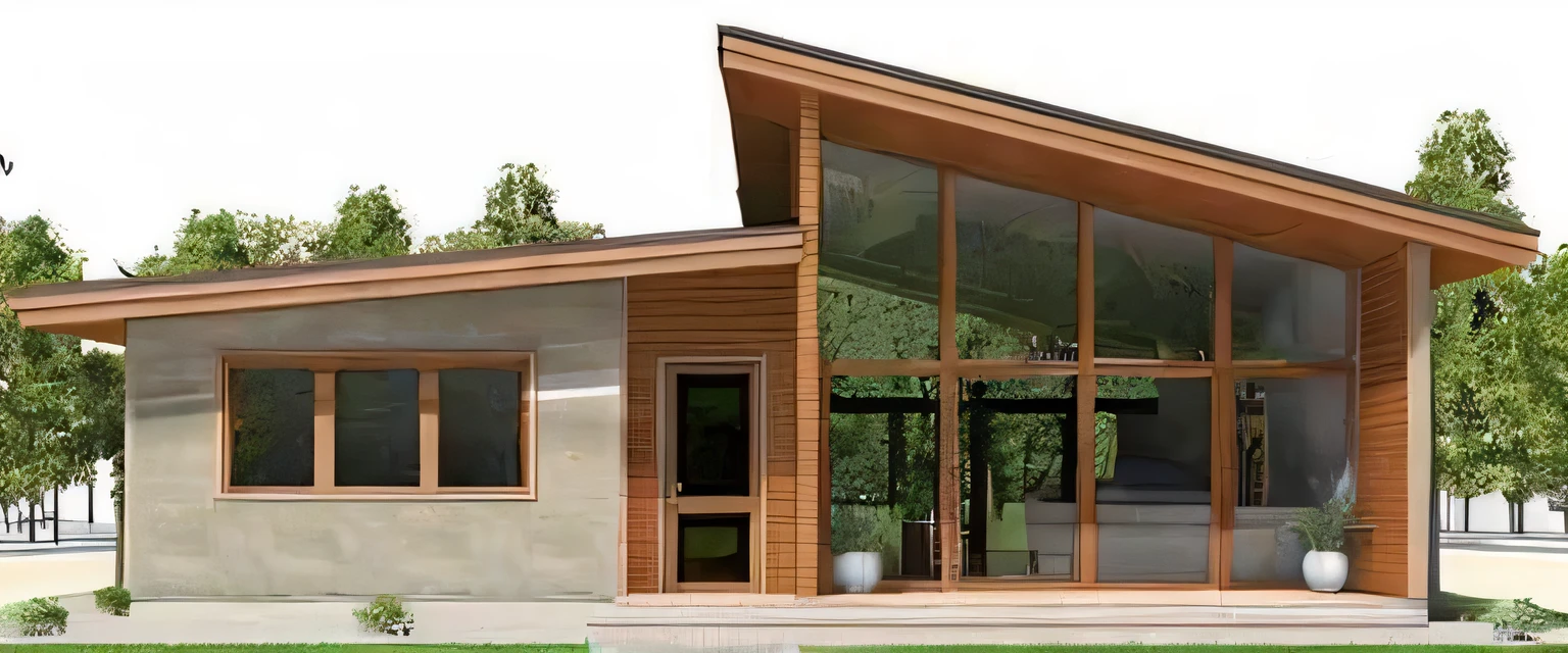 a rendering of a pequeno house with a large front porch, high quality rendering, pequeno scandinavian!!! Casas, normal construction, mid-modern century, Beautiful rendering, lindo design, linhas limpas simples, Casa passiva, simple gabled roofs, Absolutamente linda, contemporary house, quality rendering, arte linda, pequeno, mid-modern century, mid-modern century, contemporary, design simples, shed roof