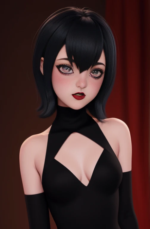 Mavis es una esbelta vampira "adolescente" pale skin, pecas claras, ojos azules y pelo corto y negro con flequillo. Por lo general, usa un vestido negro de cuello alto con largos guantes sin dedos negros, medias a rayas negras y rojas, y Converse rojo. O su maquillaje o sus rasgos naturales la retratan con labios negros, Streaked eyes and dark eyelids.