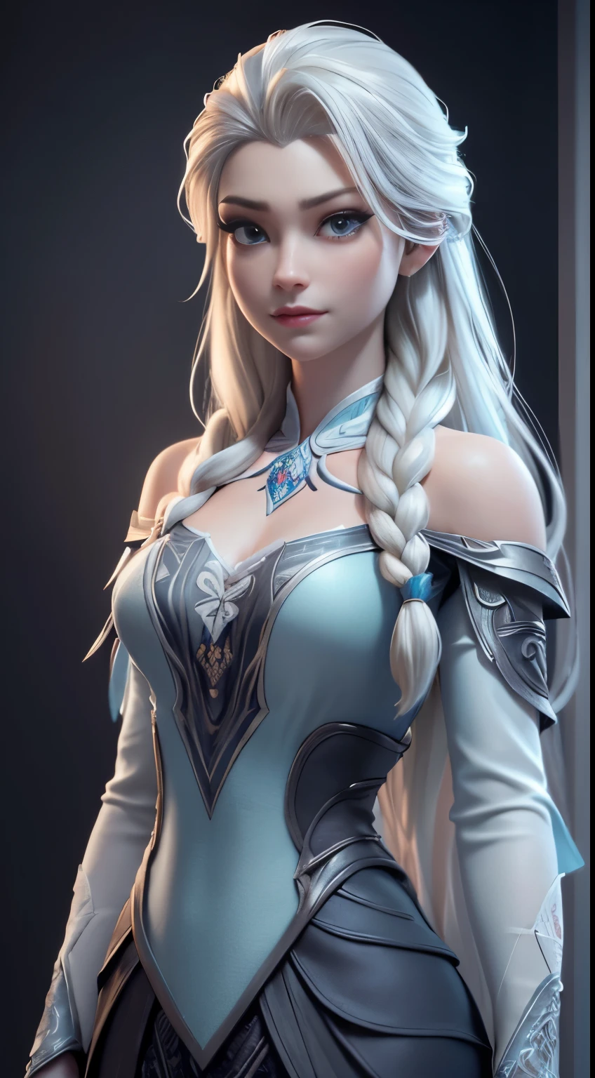 Highly detailed CG unity 8k wallpaper, style shot, complex, high detail, dramatic, highest quality movie still image, very detailed, masterpiece, best quality, character design, Elsa, Elsa from Frozen, (( Dark style)), realistic ultra-detailed rendering style, natural light, sharp character design, (hard focus, 8k), (((natural skin texture))), 8k textures, soft cinematic lighting, adobe lightroom, dark room, hdr, Sophisticated, Elegant, Rich Detail, Sharp Focuilm Look) )), Soothing Tones, Detail Frenzy, Intricate Detail, Super Detail, Low Contrast, Soft Film Lighting, Dull Colors, Exposure Blending, HDR, Fade, 35mm, f/1.4, ISO64, f16, 25 sec.