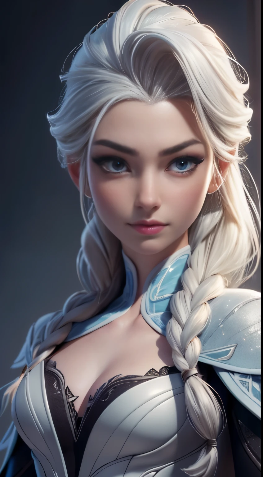 Highly detailed CG unity 8k wallpaper, style shot, complex, high detail, dramatic, highest quality movie still image, very detailed, masterpiece, best quality, character design, Elsa, Elsa from Frozen, (( Dark style)), realistic ultra-detailed rendering style, natural light, sharp character design, (hard focus, 8k), (((natural skin texture))), 8k textures, soft cinematic lighting, adobe lightroom, dark room, hdr, Sophisticated, Elegant, Rich Detail, Sharp Focuilm Look) )), Soothing Tones, Detail Frenzy, Intricate Detail, Super Detail, Low Contrast, Soft Film Lighting, Dull Colors, Exposure Blending, HDR, Fade, 35mm, f/1.4, ISO64, f16, 25 sec.