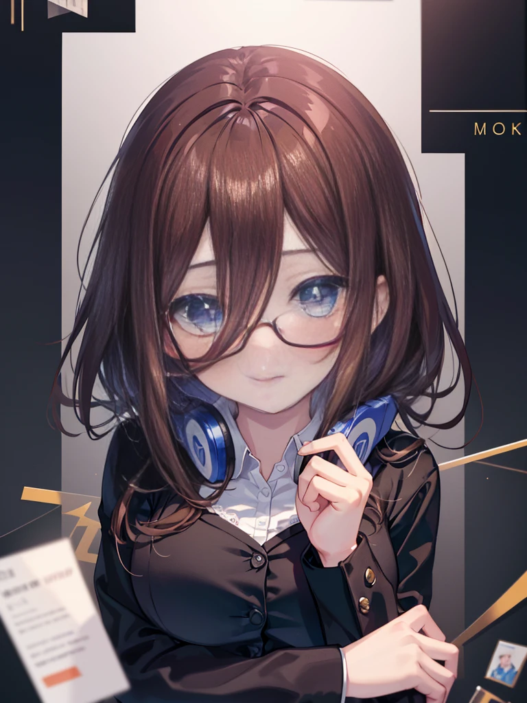 masterpiece, highest quality, 1 girl, (whole body), Miku, (brown hair), shy, blush, (long eyelashes), (beautiful makeup), Amazing eyes, smile,blue eyes, big breasts , OL, red glasses, Fundo, black suit jacket, collared jacket, white dress shirt, collared shirt, neckline, button, strap, ID card on neck, black pencil skirt, black pantyhose,(masterpiece:1.2), highest quality, High resolution, unity 8k wallpaper, (figure:0.8), (beautiful and fine eyes:1.6), highly detailed face, perfect lighting, Very detailed CG, (perfect hands, perfect anatomy),