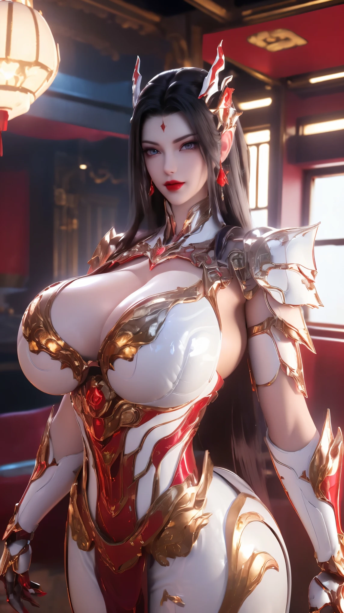 A BUSTY MILF, PORTRAIT,UPPER BODY,SOLO,(BEAUTY purple HAIR, GOLD DRAGON HORN), (MASSIVE FAKE BOOBIES,CLEAVAGE TOP,MUSCLE ABS:1.5), ((WEARING OUTFIT (LED RED, WHITE, BLACK) SHINY ROBOT MECHANICAL BIKINI ARMOR:1.5)),(CURVY VOLUPTUOUS BODY MATURE WOMAN:1.5), (SWEATY GLOSSY BODYSKIN:1.5), (LOOKING AT VIEWER:1.5),(BACKGROUND FUTURISTIC SPACE STATION:1), (PHOTOREALSITIC:1.4), (ULTRA-DETAILLIERT), (TOP-QUALITY), (BEST SHADOWS), BRIGHT LIGHT IN ROOM, HYPER TEXTURE, (4X MSAA), ((UNREAL ENGINE 5 RENDER)), PHYSICALLY-BASED RENDERING, ULTRA HIGHT DEFINITION, 16K, 1080P.