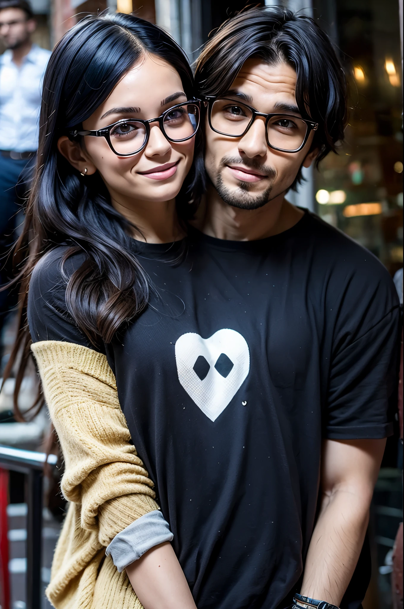 2heads, male female couple, age 33, cute, two heads on one body, one torso, hipster fashion,