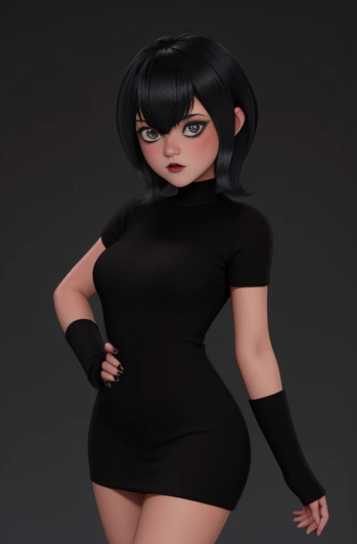 Busty pale skin nudes, pecas claras, ojos azules y pelo corto y negro con flequillo. Por lo general, usa un vestido negro de cuello alto con largos guantes sin dedos negros, medias a rayas negras y rojas, y Converse rojo. O su maquillaje o sus rasgos naturales la retratan con labios negros, Streaked eyes and dark eyelids.