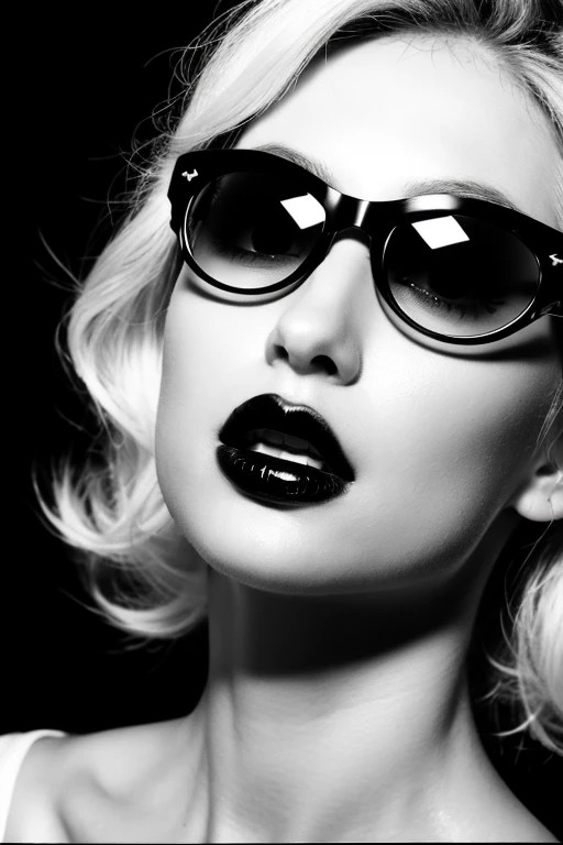 Woman&#39;s lips Lusty Eros Black atmosphere Shadow Mouth only Foreigner Lips only Westerner European Branded hair Plump lips Red lipstick Black and white Blonde Lips are red Face is black and white Vintage style Sunglasses black Black and white photo People are also black and white Sunglass lenses Black Unusual Medium Sexually darker