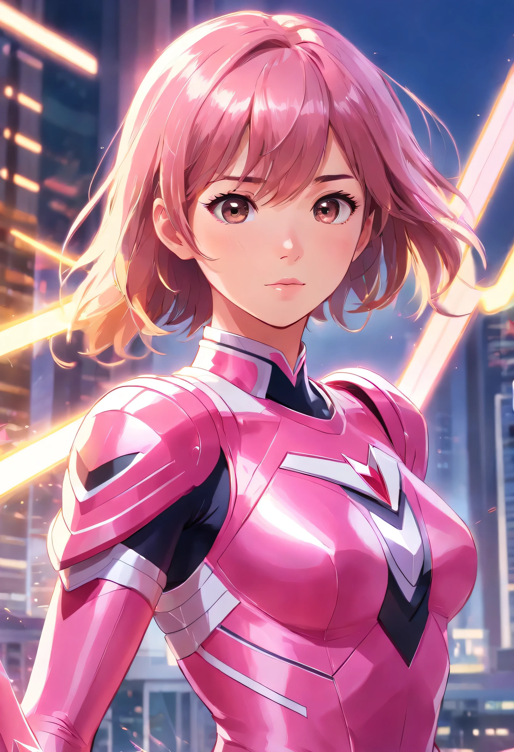 1female, Pink Ranger, Pink armor, Pink Power Ranger, golden stripes, Ultra HD, photo realism