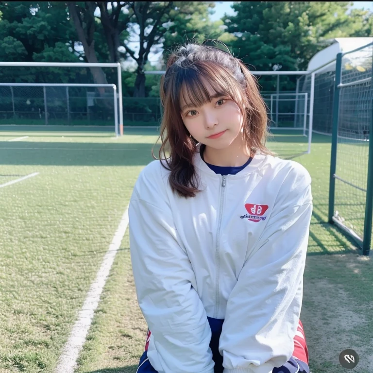 (Red ribbon on hair band:1.2), Browsing Caution, One girl, (7 years old :1.4), (High school student), (Blonde), (Spread your legs, sit, Leaning forward), ((Tennis uniform)), (Take off your clothes), ((((See through)), Pink good, Panty shot)), (Sweat), Tennis court
