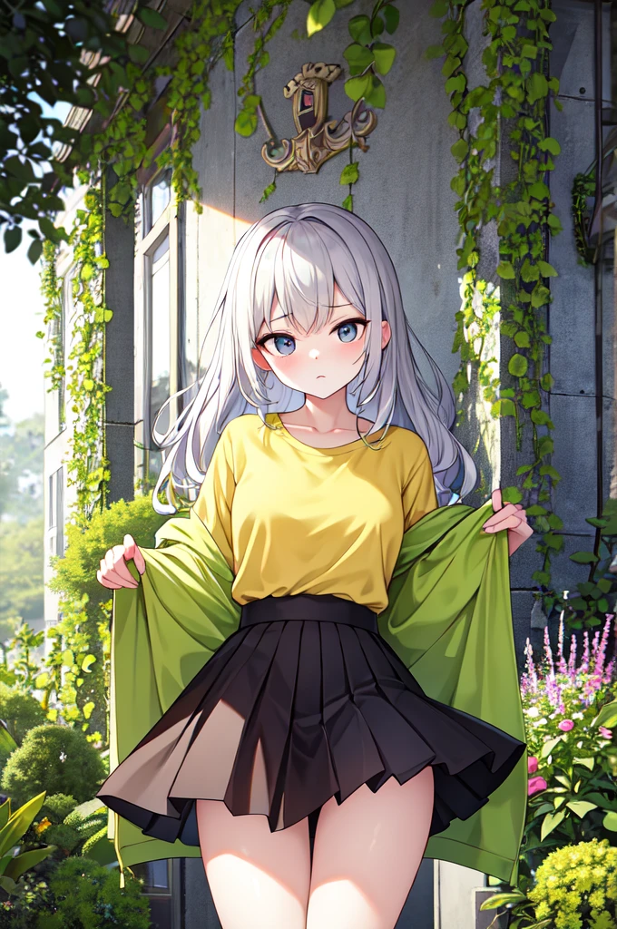 masterpiece, best quality, 1girl, solo, effect, multicolored background,  <lora:bea2-000002:1>, Beanstalkdress, sweater, little smile, [[[half-closed eyes]]],