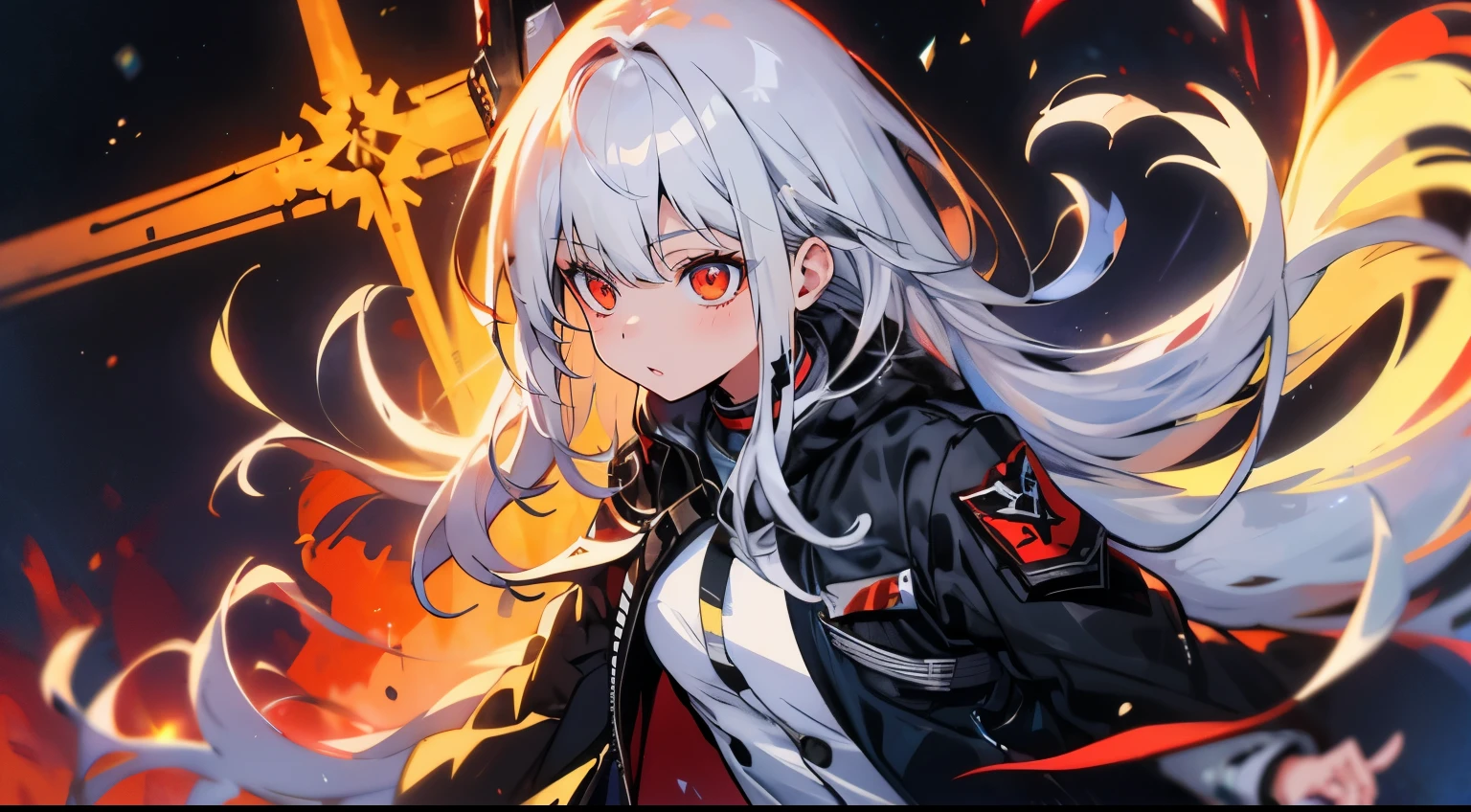 (Masterpiece, Side Light, Fine Beautiful Eyes: 1.2), (Masterpiece* Portrait), Portrait, (Bust), Realistic, Anatomically Correct, 3D Face, Sweet Skin, (Solo), Highlights, Gradient Hair, (Close-up of Face), Cute Face, (Fire Opal General Scarlet Eyes), Hanging Eye Corners, ((High Detail Skin, Visible Pores)), (Perfect Figure), A Beautiful Girl, Small Breasts, ((school_uniform), (Neck Ring), Very, very short short gloves, (chains)