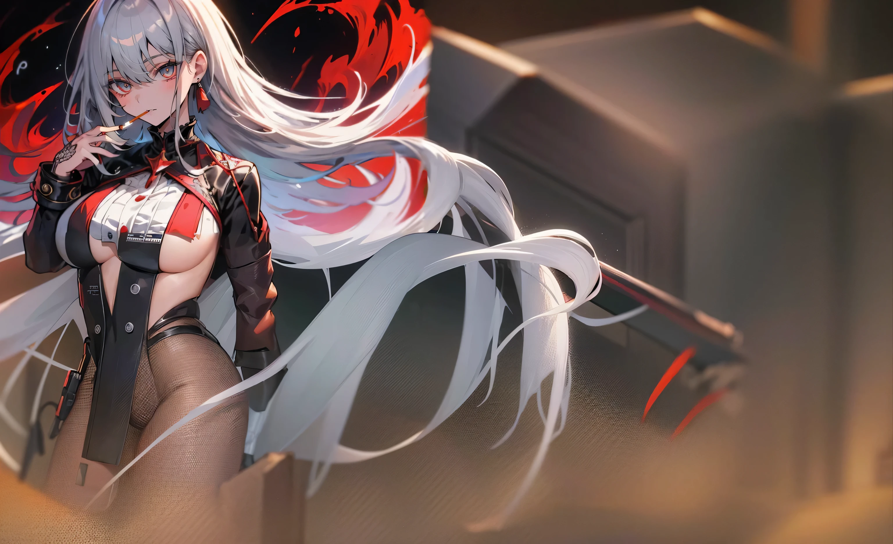 Woman with long white hair and black jacket, Best Anime 4K Kona-chan Wallpaper, from girls frontline, girls frontline universe, azur lane characters, girls frontline style, girls frontline cg, Ayaka Genshin impact, girls frontline, azur lane style, small details. girls frontline, detailed anime character art, From Arknights