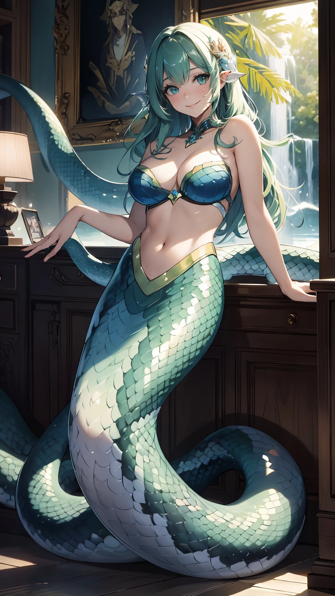 masterpiece，best quality，original photo，high resolution，Mermaid，snake，Smile，portrait，close shot