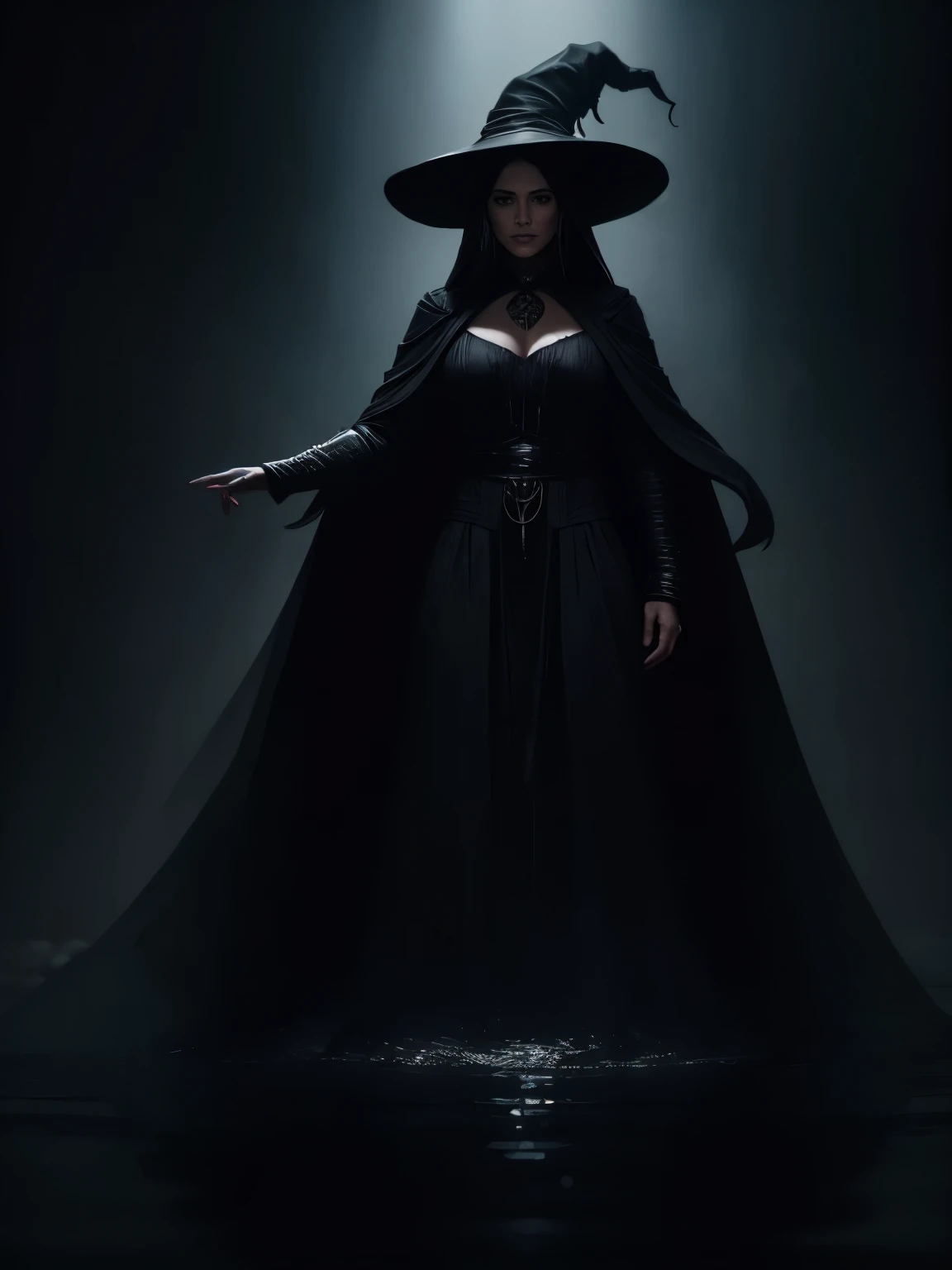 portrait of an elderly old witch in a black dress and hat standing in the water, no estilo da arte de fantasia sombria, mulher bruxa idosa velha, Arte conceitual de fantasia sombria, arte conceitual escura fotorrealista, personagem de fantasia hiperdetalhado, elderly elderly woman, personagem bruxa negra idosa, Stefan Gesell, design de personagens de fantasia sombria, Arte conceitual de The Witcher, moiras de The Witcher, arte de personagem impressionante, Alexandra Fomina Artstation, witch sorceress supervillain old