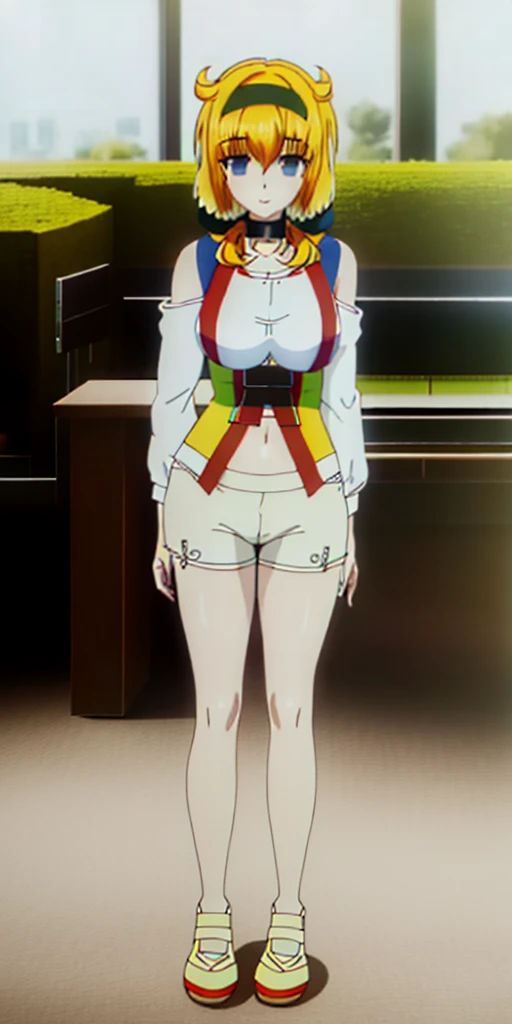 ((​masterpiece、top-quality)), 1girl in, ((full body Esbian、Standing picture)), cute young woman, Colored hair, white  shirt, shortpants, Black garter belt、(white backgrounid)