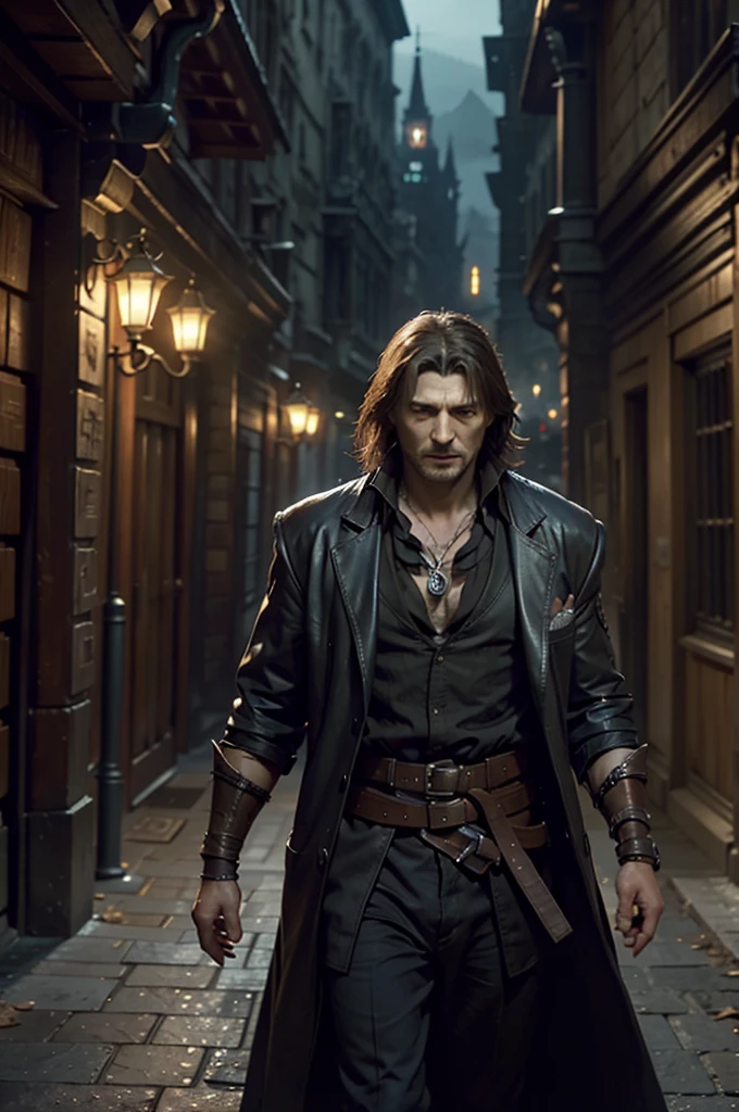 Compose a vivid depiction of the dark gothic world of &#39;Castlevania&#39;: Lords of shadows.Explora los paisajes traicioneros, Castillos obsesivos, and the epic battle between the Brotherhood of Light and the Dark Ones. Highlights the journey of protagonist Gerard Butler as he embarks on a quest to defeat evil and save the world from the clutches of supernatural creatures... Immerse yourself in the game&#39;s rich narrative, intense action, and complex lore that captivate players in this action-adventure masterpiece."Sharp details super super detailed hyper realistic very sharp details high resolution