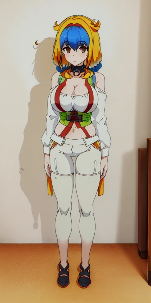 ((​masterpiece、top-quality)), 1girl in, ((full body Esbian、Standing picture)), cute young woman, Colored hair, white  shirt, shortpants, Black garter belt、(white backgrounid)