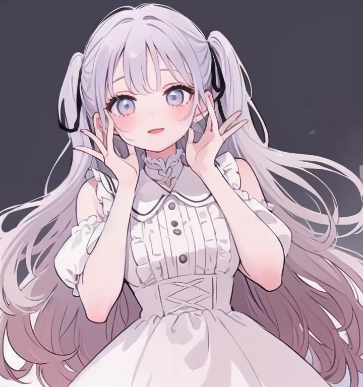 highest quality、An illustration、1 girl、beautiful face、cute、white background、beige hair、curly hair、(thin white ribbon on head:2.0)、white ribbon、white blouse、gingham checked skirt、white skin、princess cut、pink cheeks、Small lips、Pink lips、tear bag、smile