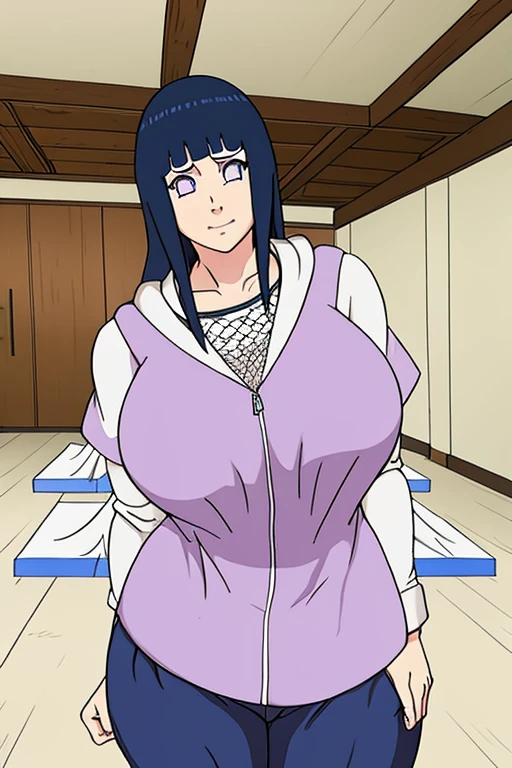 parte maestra, absurdo, 1 chica, Hinata\(Shippuden\), solo,serafuku, camiseta sin mangas, pantalones ajustados, barriga hacia fuera, pechos medios, piernas gruesas, caderas anchas, cintura fina, delicioso, grandes pechos, sin censura, topples, pezones