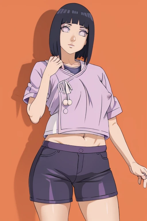 parte maestra, absurdo, 1 chica, Hinata\(Shippuden\), solo,serafuku, camiseta sin mangas, pantalones ajustados, barriga hacia fuera, pechos medios, piernas gruesas, caderas anchas, cintura fina, delicioso, grandes pechos, sin censura, topples, pezones