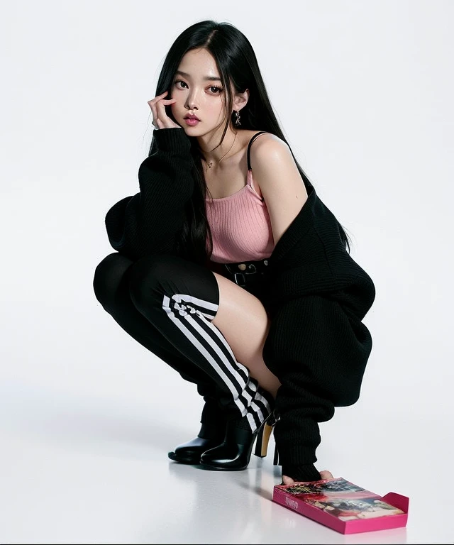 un primer plano de una persona arrodillada sobre un objeto rosa, jisoo de blackpink, Jisoo de Blackpink, retrato de jisoo rosa negro, jossi de blackpink, jia, portrait of jossi de blackpink, glossy magazine Photoshoot, sol yunjoo, kda, solo Photoshoot, Photoshoot, magazine Photoshoot, TaeJune Kim, jennie rosa negro, de mi parte, sha xi
