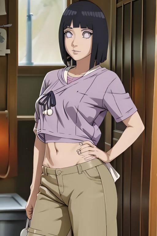 parte maestra, absurdo, 1 chica, Hinata\(Shippuden\), solo,serafuku, camiseta sin mangas, pantalones ajustados, barriga hacia fuera, pechos medios, piernas gruesas, caderas anchas, cintura fina, delicioso, grandes pechos, sin censura, topples, pezones