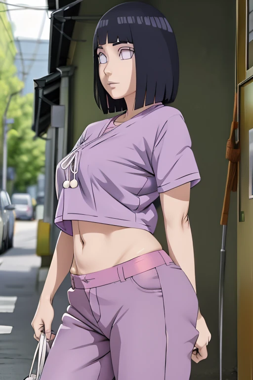 parte maestra, absurdo, 1 chica, Hinata\(Shippuden\), solo,serafuku, camiseta sin mangas, pantalones ajustados, barriga hacia fuera, pechos medios, piernas gruesas, caderas anchas, cintura fina, delicioso, grandes pechos, sin censura, topples, pezones