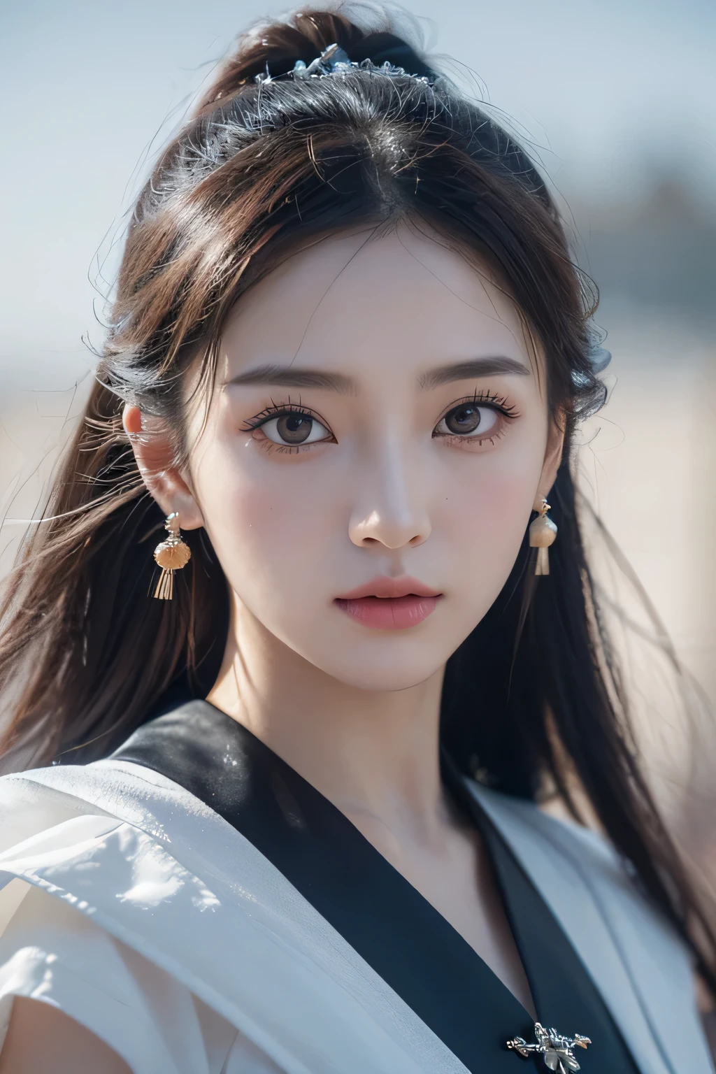 face close-up、Wearing wooden hairpin、facing forward、cosmetic、Wear elegant traditional clothing、Chinese style、(Surrealism), (Enlightenment), (high resolution), (8k), (Very detailed), (The best Enlightenmentns), (beautiful and delicate eyes), (best quality), (super detailed), (Masterpiece),(1 girl in):1.2)、makeup eyes、korean girl、(best quality), (snow scene), (1 girl in), alone, beautiful girl, perfect face, dreamlike、Highly detailed airbrush art(((Surrealism))、intricate details、Volumetric lighting、(Masterpiece:1.2)、(top quality)、The super detailed、(Movement components:1.4)、Very detailed的颜色细节、(bright lights、mood lighting)、magic、dynamic combination、Ray tracing、specular light、see deeply、super detailed、mixed exposure、north african trade zone、super masterpiece、ultimate beauty