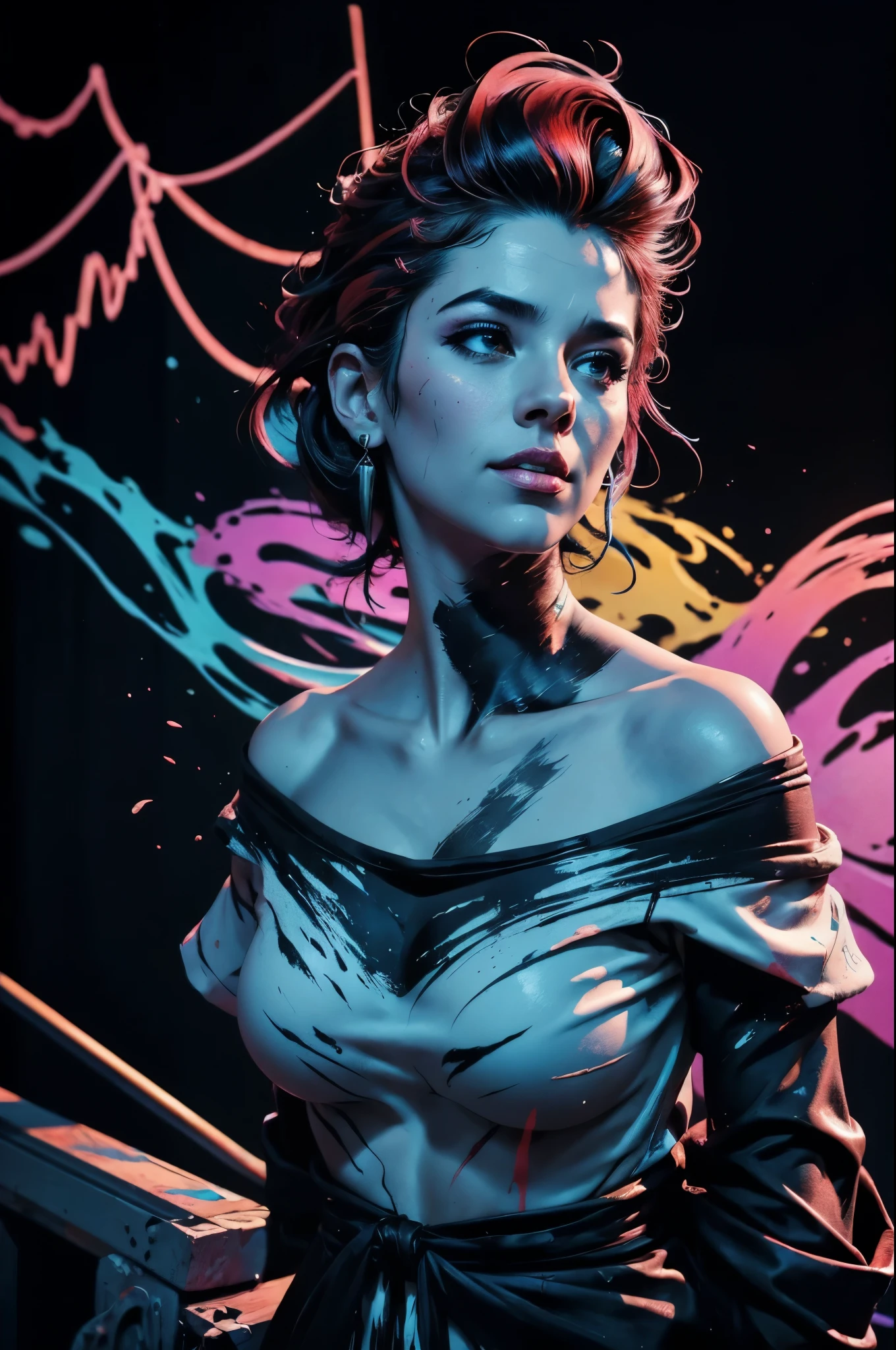 (best quality,4k,8k,highres,masterpiece:1.2),ultra-detailed,(realistic,photorealistic,photo-realistic:1.37),ink splatter,abstract art,paint texture,pigment splatter,dynamic composition,high contrast,bold lines,fluid movement,vibrant colors,expressive strokes,organic shapes,unexpected patterns,impressionist style,dripping ink,swirling motions,energy and vibrancy,visceral impact,charcoal texture,emotional intensity,visually captivating,unconstrained creativity,spontaneity,free-flowing brushwork,layered depth,black and white with pops of color,playful and energetic,painting with ink and water,pollock-inspired,jackson pollock style,surreal abstraction,visceral experience,dramatic ink splatters,abstract expressionism.