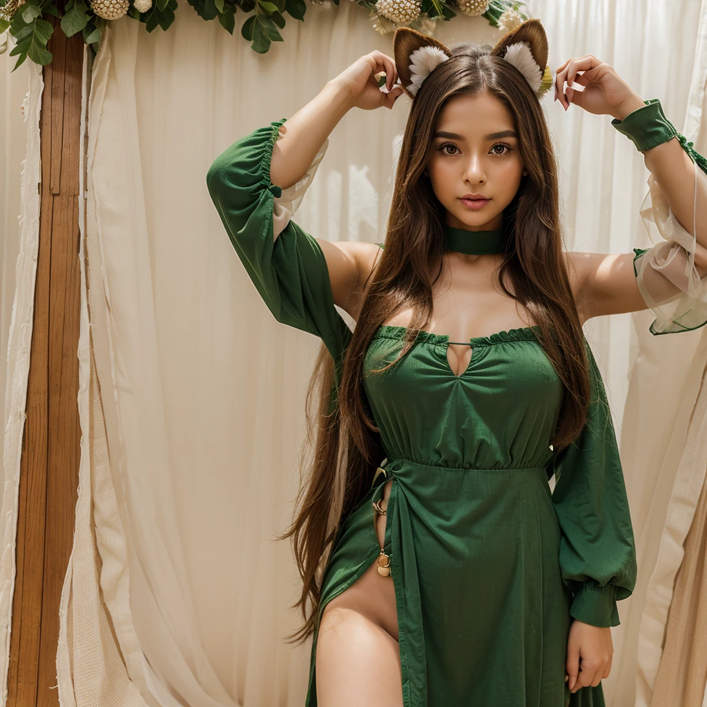 best quality, 8k, highly detailed face and skin texture, high resolution, sexy long hair woman elf in sexy dress at the garden, full body, sharp focus