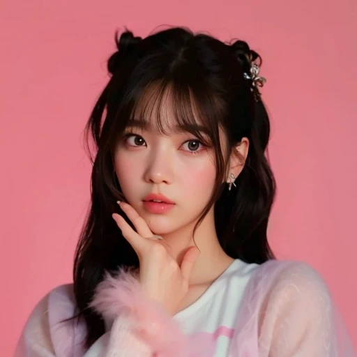 un primer plano de una persona con un fondo rosa, retrato de jossi de blackpink, Jinyoung Shin, Lalisa Manobal, jaeyeon nam, foto de perfil en la cabeza, kim doyoung, ulzzang, Lalisa Manoban de Blackpink, female korean idol portrait, sha xi, con flequillo, flequillo esponjoso, yo, aparcar desde-min, Obra oficial