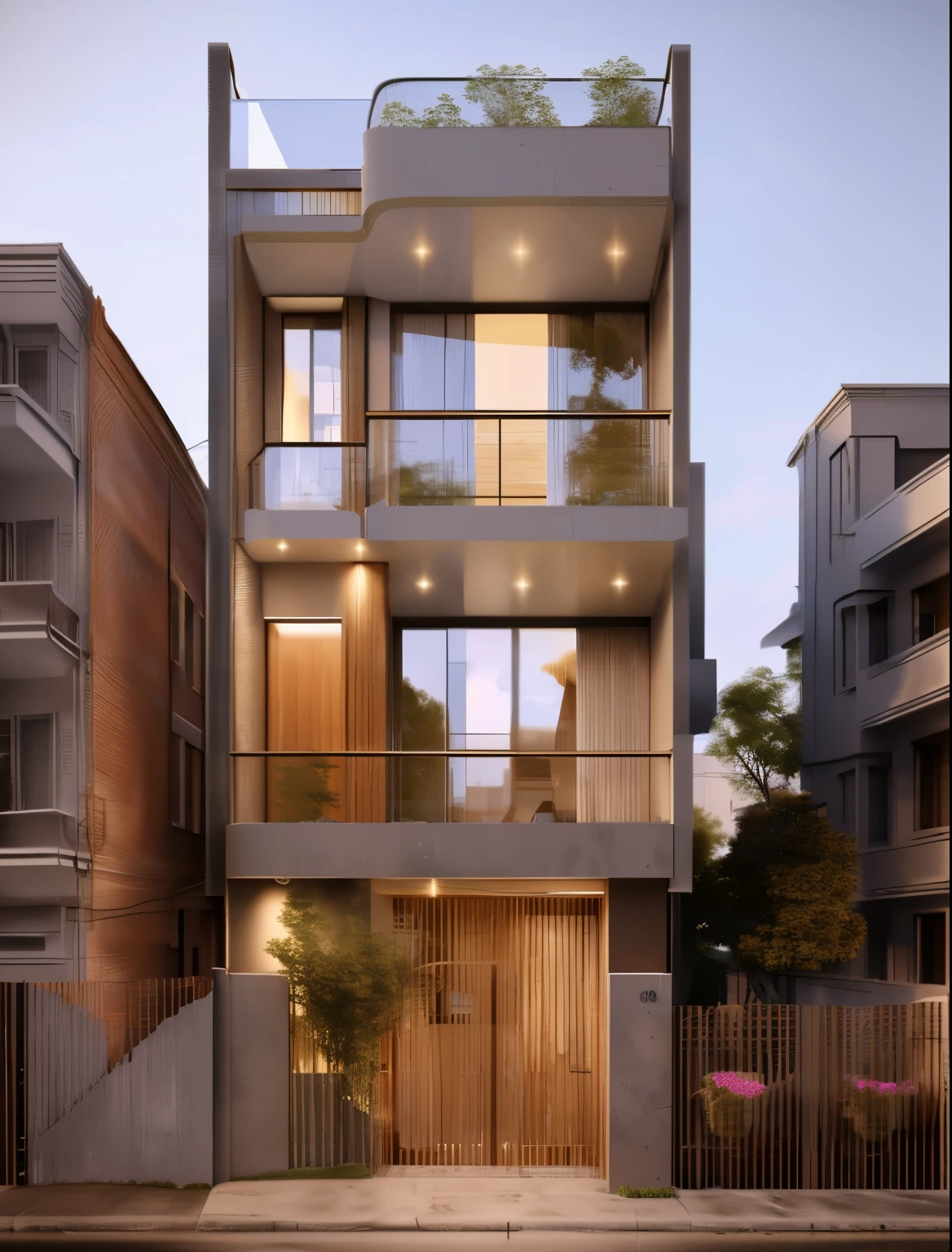 rendering of a modern residential townhouse, professional render, wide angle exterior 2023, highly detailed render, high quality rendering, realistic render, architectural render, high-quality render, detailed rendering, hyper-realistic render, hyper - realistic render, very realistic 3 d render, high render, realistic rendering, very realistic render
