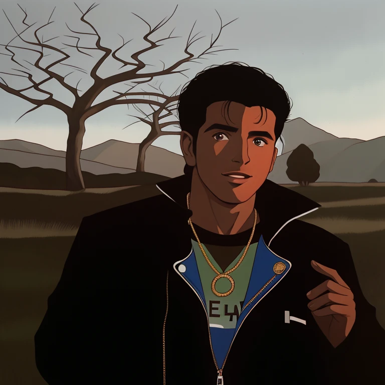 Hombre arafed con una chaqueta de cuero negro parado en un campo, retrato en plano medio, alex miranda, Un hombre con una chaqueta negra, joel torres, aser duran, james zapata, retrato 8k, foto de retrato, alejandro, cristian orrillo, andres rios, pablo olivera, andrew gonzalez, david villegas, inspirado por Randy Vargas