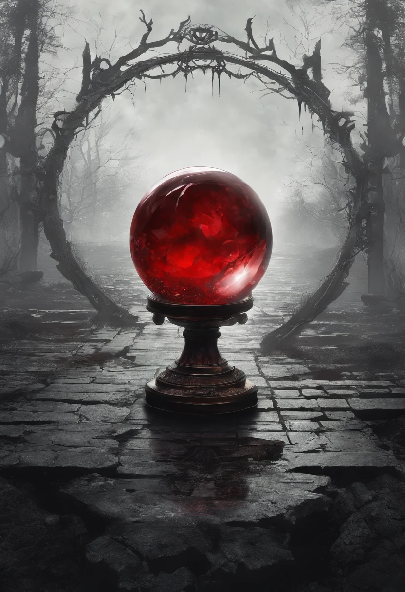red crystal ball,coin,wicked,Blood fog,bloodshot eyes,Dark and moody colors, High resolution artwork, Photorealistic style,small,no background