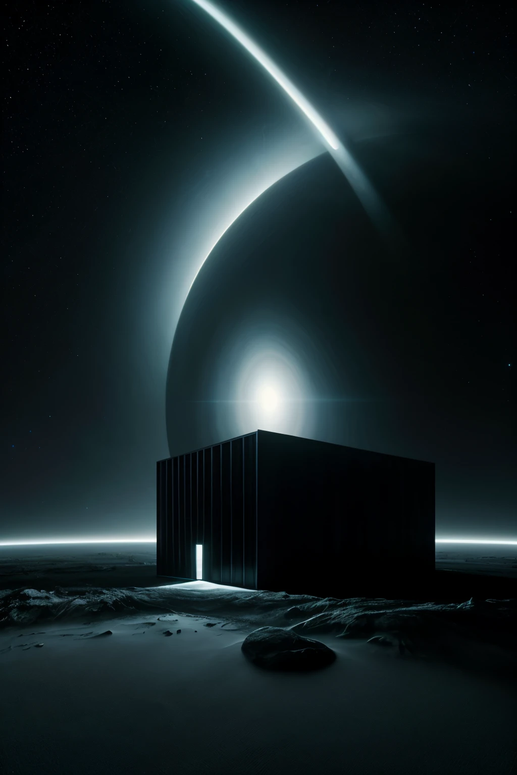 Floating serenely amidst the infinite expanse of black space, the house defied the laws of physics with its uncanny presence. Its pristine white walls contrasted sharply against the dark, ominous backdrop, as if daring the abyss to swallow it whole. Below, the spiral of a colossal black hole gaped menacingly, its event horizon shimmering with an otherworldly glow. The house, seemingly deserted, offered an intriguing mystery: how had it come to be suspended in this inhospitable environment? The surreal scene, captured in hyper-detailed photography, left the observer pondering the wonders of the universe and the seemingly limit