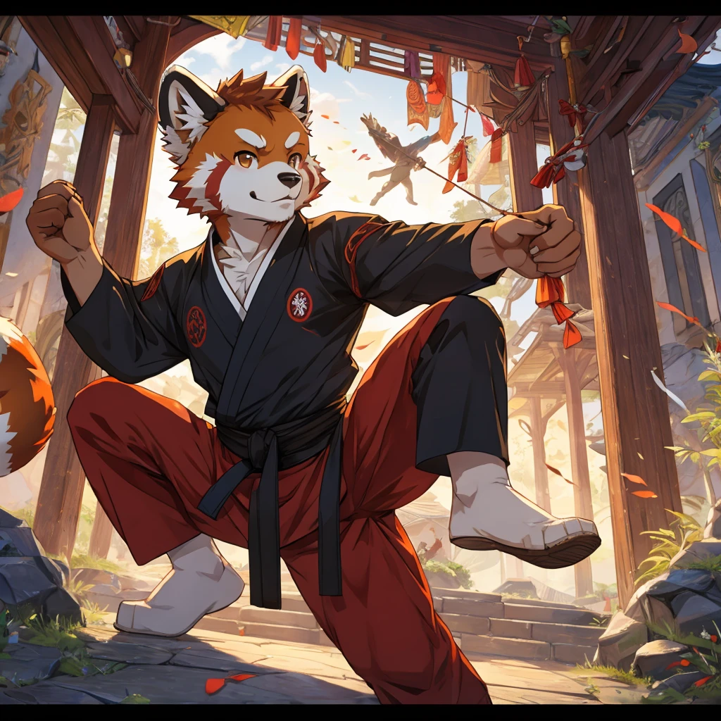 Red panda,Magnificent,Practice martial arts,Detailed character details