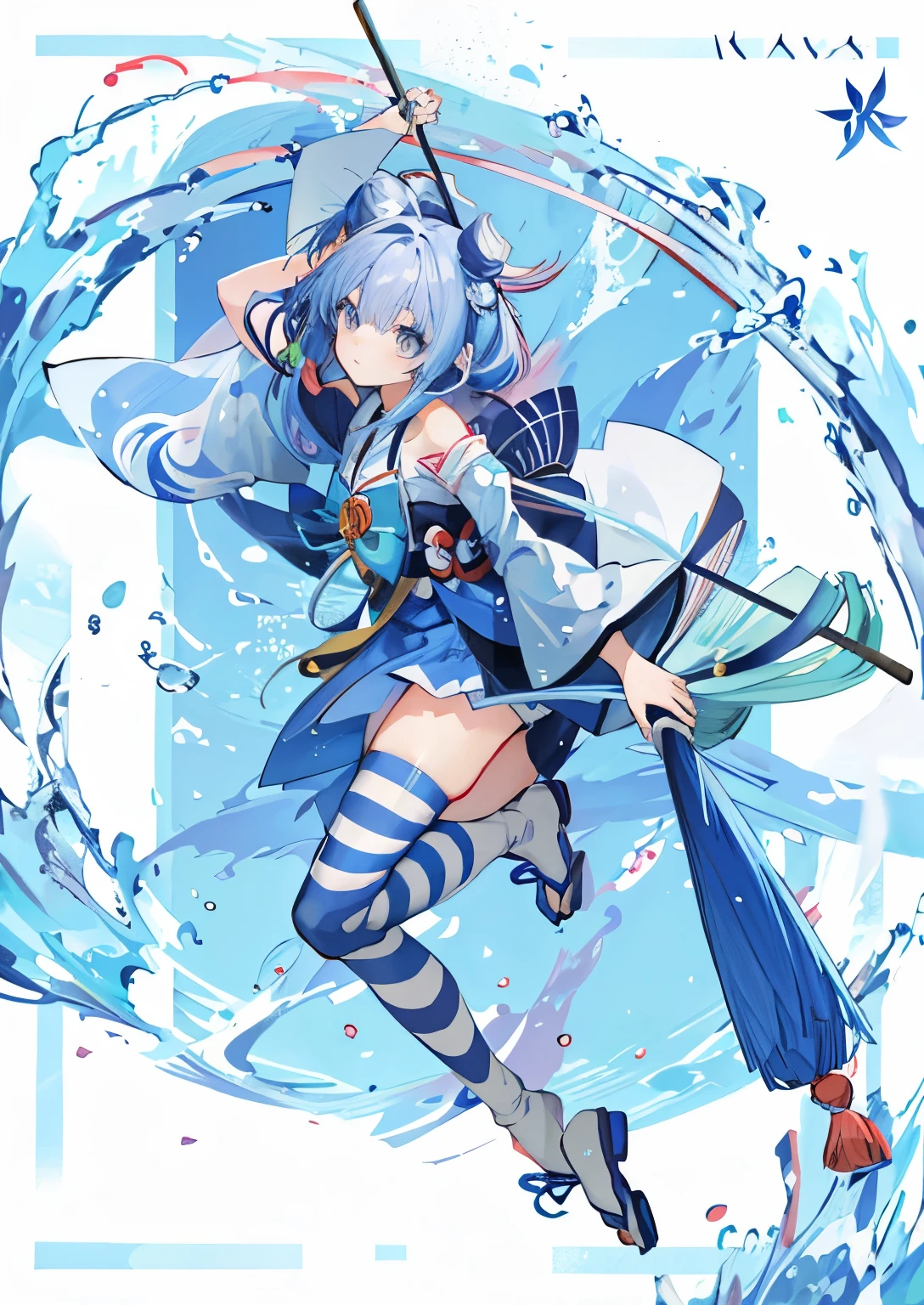 Japanese cartoons girl with a broom and a hat on a blue background, (Japanese cartoons girl), Guangjiangli, Japanese cartoons stile, Japanese cartoons wallaper, Japanese cartoons cover, splash art Japanese cartoons , Sayori, Japanese cartoons girl, Takano Aya color style, Japanese cartoons style”, Rimuru Storm, Japanese cartoons moe artstyle, Japanese cartoons artstyle, Japanese cartoons!!!!!!!!!!!!!!!
