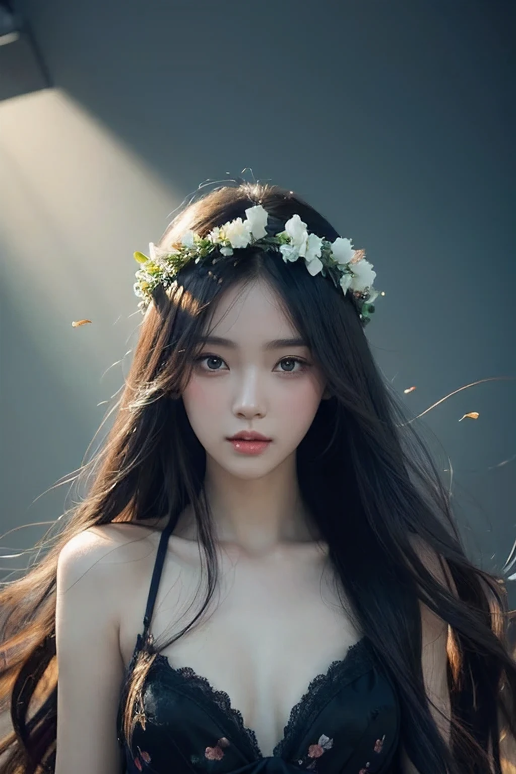 There is a girl with long hair,A flower crown is worn on his head, Gurwitz style artwork, guweiz on pixiv artstation, guweiz on artstation pixiv, 古威兹masterpiece, complex wlop, guweiz, Cute and detailed digital art, Detailed digital animation art, 8k high quality detailed art(extremely delicate and beautiful:1.2),(masterpiece:1.0),(the best_quality:1.0),