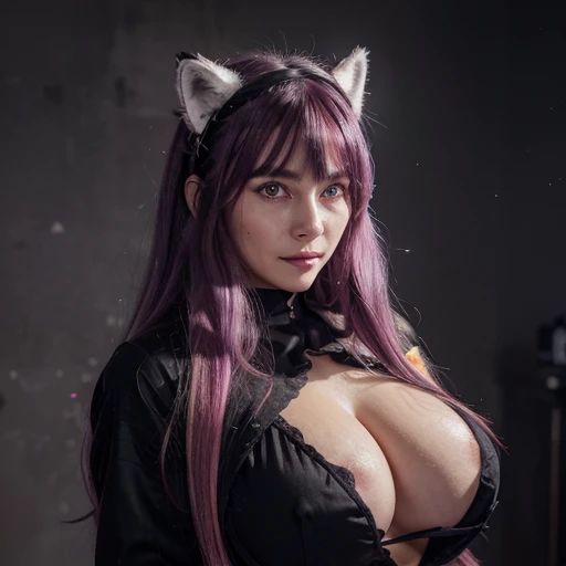 big breasts, :o, blush, red, Creepy Smile, Slasher Smile, Cute, Adorable, Horrifying, glowify, wolf ears big fluffy wolf tail 、, glowify Talulah (wide hips))) big thighs glowing eyes multicolored hair (best quality, 8k, 32k, masterpiece, UHD:1.2), highres, sharp focus, large breasts navel (puffy breasts (((large breasts))), ((perfect curves))(best quality, 8k, 32k, masterpiece, UHD:1.2), highres, sharp focus, beautiful detailed hair, delicate details(black and white hair))), long fur jacket, mini skirt thigh highs surprised face, blush, sweat red eyes Bags under eyes long eyelashes long hair Insane smiling, Expression Evil glowing red eyes, glowify, dark red eyelashes (multicolored hair, gradient hair, two-tone hair, gray hair, lips, blush abs, , , , ,starrystarscloudcolorful,portrait, illustration, fcloseup, face, rgbcolor, emotion,nns stlye,blacklight, neon, darkroom, glowing eyes, looking at the viewer,occult, long hair, ahoge, hairband, @ @, 1girl, purple hairband, dress, messy hair, smile, breasts, hair between eyes, looking at viewer, solo, bangs, purple hair, alternate breast size, open mouth, purple eyes, simple background, long sleeves, occult mania girl,