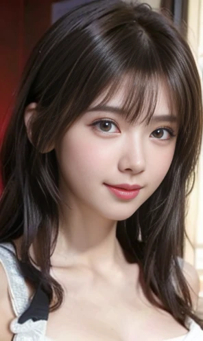 {(((1Men women only)))、(Highly detailed CG Unity 8K wallpaper)、(64k、masterpiece、nffsw、highest quality、masterpiece:1.2)、professional lighting、(((fine eyes、brown eyes、enchanting eyes、drooping eyes、Big hollow eyes、double eyes)))、extreme light and shadow、(((brown thin eyebrows)))、shiny skin、no makeup、shiny hair、(((one girl,18-year-old、Japanese、cute face、gentle smile)))、(((Light brown short hair with gradation)))、(bangs:1.33)、(((perfectionなボディ、plump pink lips、F cup breasts )))}、{sexy transparent lace lingerie, neck strap, BDSM, perfection , beautiful, Girlish, dark place, neon light, at night)))}